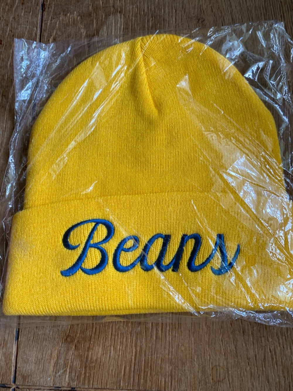 Beans Embroidered Yellow Knit Beanie